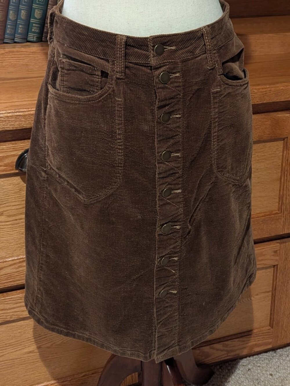 KUT Brown Corduroy Button Front Midi Skirt Size 4